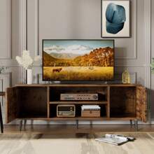 65 Inch Modern TV Stand,White&Walnut Wood Entertainment Center With Storage Drawers & Management Living Room - Rustic Oak - 查看 2