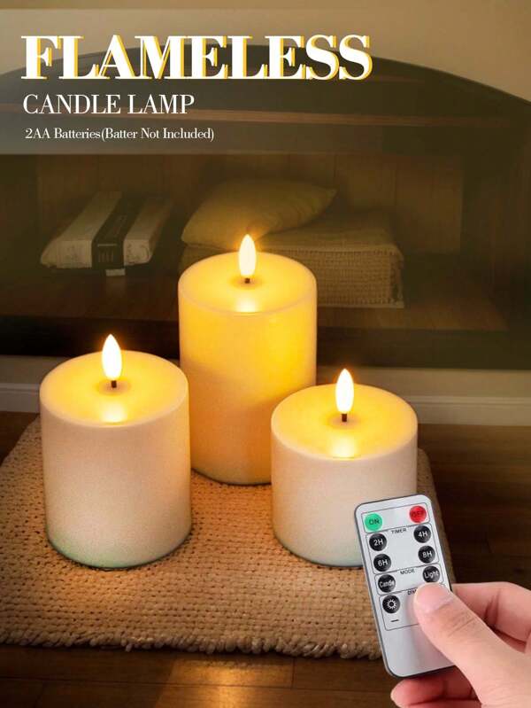 3 pièces Lumières de bougies LED sans flammes, fonctionnant à piles avec télécommande et minuterie, bougies LED scintillantes pour décoration de table, décoration de la maison, mariage, fête, blanc chaud