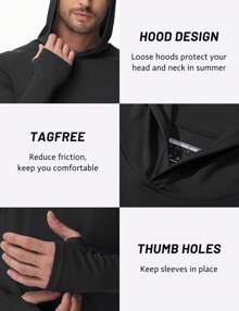 KEFITEVD Men's Hooded UPF 50+ Sun Protection T Shirts Long Sleeve Athletic Fishing Shirts Rash Guards - 黑色 - 查看 5