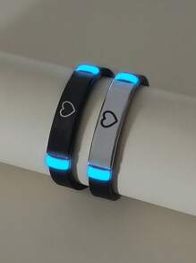 ATLVXJL 2pcs/Set Glow-In-The-Dark Minimalist Heart Decor Couple/Friendship Bracelet Set, Casual Accessory Suitable For Daily Wear, Valentine's Day And Halloween Gift