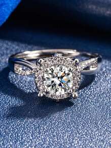 1 Stück Moissanit Kubikzirkon Ring, 4-Krallen runde Form, funkelnde Insta-Mode 1 Karat für Frauen, Verlobungsring