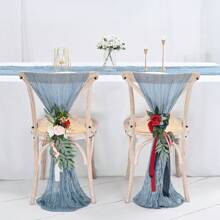 Juego de 12 manteles de gasa, manteles estilo Bosim de 10 pies de tul, manteles rústicos de gasa de 20x120 pulgadas para bodas, fiestas, duchas nupciales, Acción de Gracias, decoraciones navideñas - azul humo - Ver 4