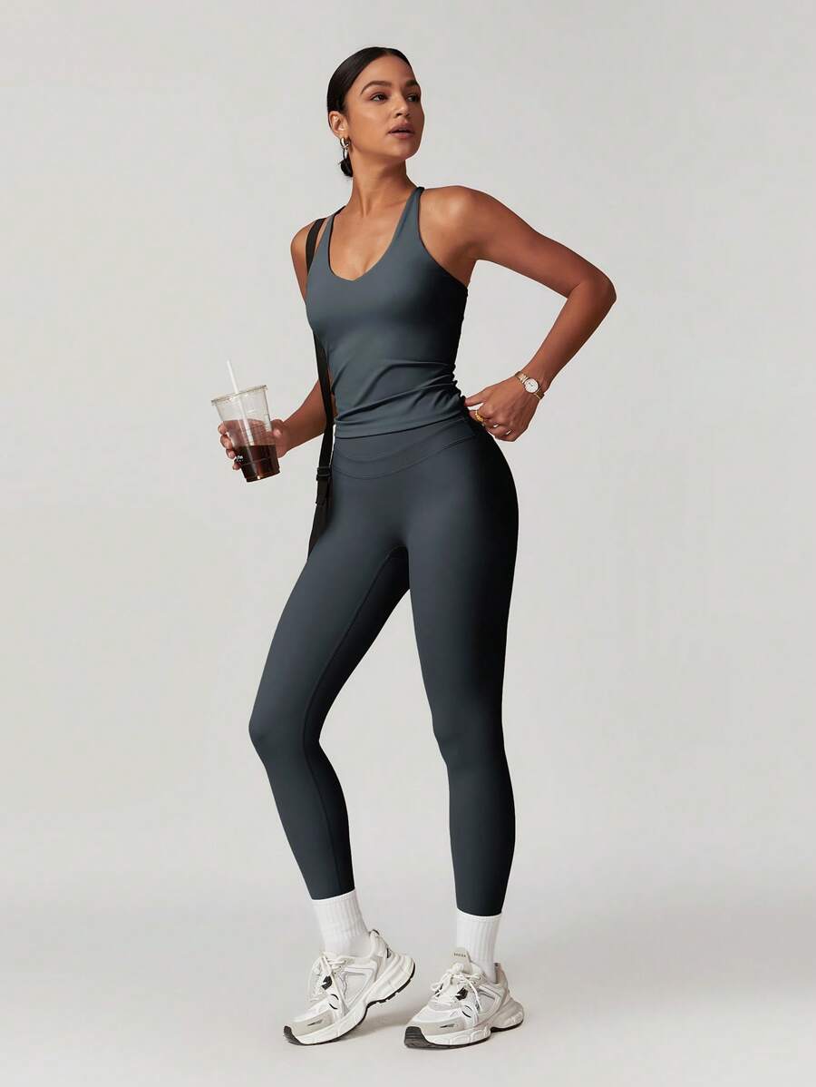 MASKERT "2-Piece Set"Women's Vest Yoga Tight Pants Set, High Stretch Running Sports Set, Comfortable And Skin Friendly