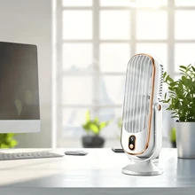 Ventilador de aire acondicionado portátil, 5 velocidades de viento, 720 giros, el producto tiene dos modos de alimentación, 1 entrada USB, 1 con doble motor, batería de litio de 1200mAh recargable, funcionamiento silencioso por debajo de 25 decibelios, adecuado para oficina, viajes, campamento, automóvil, es un regalo ideal para Navidad y San Valentín.