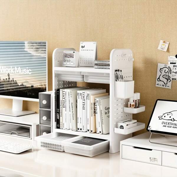 Desktop Storage Rack Set, Reinforced Desk Organizer Shelf With Perforated Board, Accessory Boxes & Hooks, Multi-Function For Office, Vanity, Kitchen, Available In 2 Colors, Table & Drawer Organizer