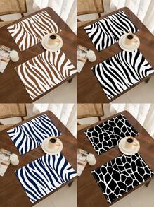 2/4pcs Simple Geometric Square Placemats, Abstract Neutral Style Artwork In Black & White, Blue, And Brown Linen Tablemats, Suitable For Daily Dining Table, Kitchen, Dining Room Decor, Home Decor, Holiday Decor, Tabletop Decor, Outdoor Picnic Decor, And Gifts, 12x16.5 Inches