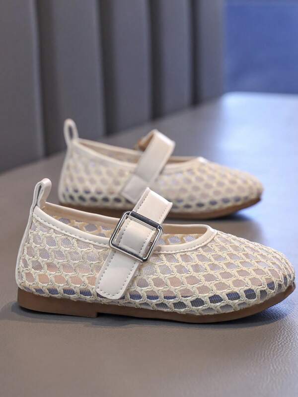 Mary Jane Shoes Girls Fishnet Mesh Ballet Flats With Strap Buckle Closed Toe MaryJanes Shoes Ballerina Flats For Girls Dressy Comfortable