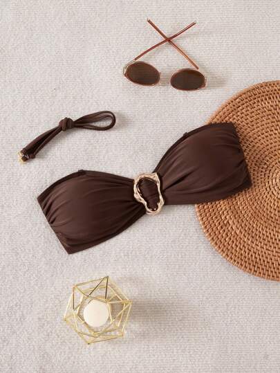 Women's Halter Tie Bikini Top, Detachable Strap For Beach, Resort Vacation, Summer