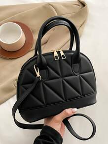 Classic Fashion Solid Color Quilted PU Leather Tote Bag, Women's Versatile Dome Top Handle Crossbody Bag, Simple Travel Vacation Handbag With Adjustable Shoulder Strap, Business Commuting Briefcase Shoulder Bags
