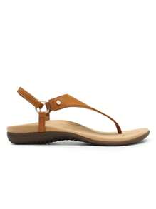 Women Thong Sandals Orthopedic Arch Support Flat Sandals Comfortable Soft Cushion Summer T-Strap Flats Shoes - 駝色 - 查看 6