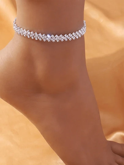 1pc Silver Rhinestone Beaded Decorative Anklet, Beach Wedding Accessories Valentine's Day Accessories