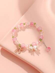 3pcs/Set Girls Sweet Orchid Beaded Bracelet Set, Best Friends/BFF Bracelet Gift For Girls - Multicolor - View 2