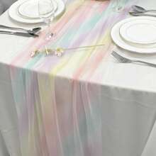 1 pièce Chemin de table dégradé arc-en-ciel - élégant rose pastel à bleu en tissu transparent en polyester, convient pour le mariage, les vacances, l'anniversaire, la table de café et la décoration de la table de cuisine