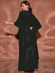 Vestido largo de unicolor con cuello redondo, mangas con volantes, ajustado y hasta el suelo, elegante, vestido formal, de fiesta, vestido de noche, para invitados de boda