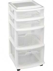 2-Pack Drawer Tower, 4-Tier Clear Black Plastic Storage Organizer Cart, Black Frame