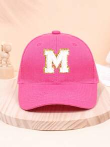 1pc Girl Letter 26 Printed Baseball Cap, Deep Pink, Sun-Protection, Suitable For School Activities And Holiday Gifts, Spring/Summer - Hot Pink - View 34