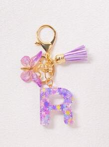 1pc A-Z English Letter Creative Keychain, Kids Backpack Accessories, Butterfly Letter Pendant Keychain For Girls, Bag Charm - Purple - View 22