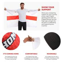 England Supporters Set – Bucket Hat & Flag Cape – Perfect For Football, Rugby & St George's Day - England Supporters Set, England Bucket Hat, England Flag Cape, Football Fan Gear, Rugby Supporter Accessories, St George's Day Outfit, Euros 2024 Fan Kit, World Cup Supporter Essentials, Patriotic Costume, England Fan Merchandise. - Red and White - View 4