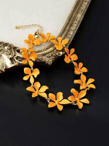 1pc 18K Gold Plated Enamel Alloy 3D Flower Anklet, Vintage Oil Painting Inspired, Fashion Accessory For Women