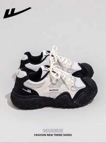 1 Pair WARRIOR Women's Low-Top Hiking Shoes, Skateboard Sneakers, Casual Outdoor Flat Shoes, Summer Breathable Slip-On Shoes, Versatile Lightweight Skateboard-Inspired Athletic Shoes, Fashion & Comfortable Canvas Sneakers, Thick-Soled Canvas Sport Shoes, Street Style Athletic Shoes, Low-Top Lightweight Soft-Soled Sports Shoes - Beige Black - View 6