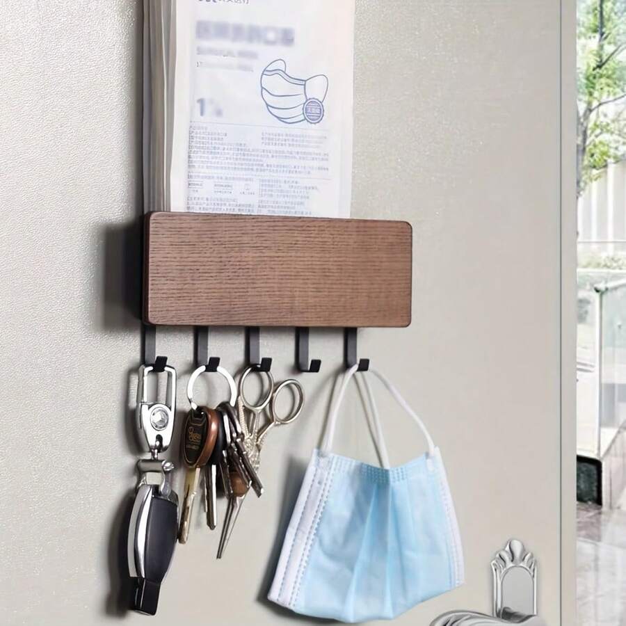 1 pieza Perchero de pared para llaves de madera, soporte de almacenamiento multifuncional - Multicolor - Ver 1