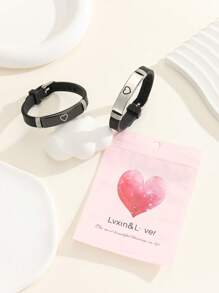 ATLVXJL 2pcs/Set Glow-In-The-Dark Minimalist Heart Decor Couple/Friendship Bracelet Set, Casual Accessory Suitable For Daily Wear, Valentine's Day And Halloween Gift