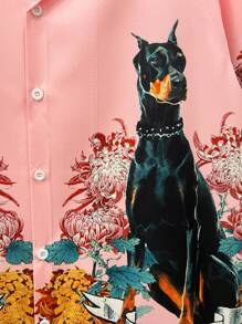 Camisa casual de playa con estampado para hombre, de manga corta, estilo de vacaciones, camisa hawaiana con diseño de perros - Rosa - Ver 5