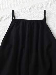 1pc Teenager Wide-Leg Jumpsuit, Loose Fit, Sleeveless, With Hidden Pockets, Versatile