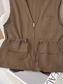 轻便无袖背心外套，新款通勤款式，轻盈透气，V领拉链收腰纯色百搭舒适女款无袖