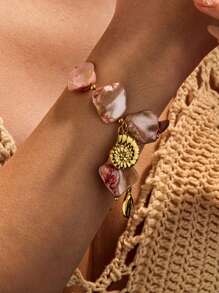 1 pieza Pulsera de acero inoxidable chapada en oro de 18K con concha y caparazón asimétricos, joyería de estilo oceánico de moda adecuada para mujer, uso diario, playa y como regalo