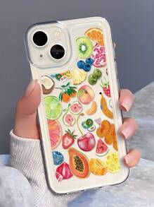 1pc Transparent Fruit Pattern TPU Full Coverage Scratch-Resistant Anti-Fingerprint Shockproof Phone Case Compatible With Iphone