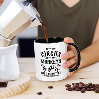 1 PC, 11oz, Funny Quote-Printed, Ceramic Coffee Mugs, Casual Style, Black - And - White, Cylindrical With Handle, Ideal For Everyday Use, Great For Any Season