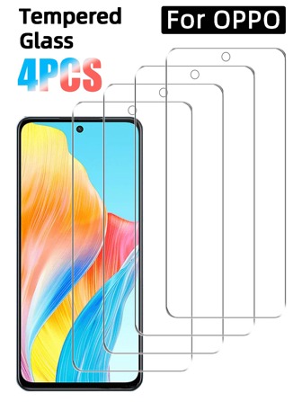 4 件高清钢化玻璃屏幕保护膜，适用于 OPPO 系列，防刮擦，表面光滑，防指纹，易于安装，生日、家人、朋友的礼物，手机屏幕保护膜，手机配件，防水防震防摔，防摔全覆盖