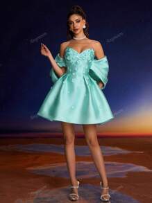 Abito elegante da sera Anymoon con decorazioni floreali 3D, adatto per balli formali, lauree, riunioni di ex alunni, feste, matrimoni e altri eventi, abito da festa, abito da invitato al matrimonio