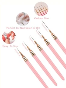 Nail Art Liner Brushes, 5Pcs Painting Nail Art Brush 5pcs/Set Plastic Handle Nail Dotting Drawing Tool For Long Lines, Fine Drawing Sizes 6/9/11/15/25mm(Pink Gold) Painting Design Tools Nail Fine Drawing Pen