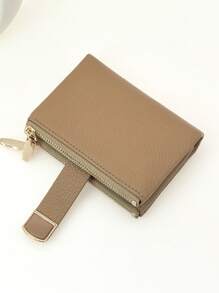 Women's Short Wallet, Soft PU Leather, Solid Color, Fashion Splicing, Exquisite Buckle, Large Capacity Multi-Card Slots Multi-Function Card Holder Document Organizer Pouch, Young Zippers Coin Purse, Compact & Lightweight, Suitable For Holiday Gifts - Apricot - View 4