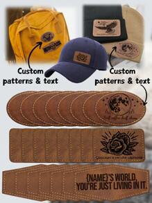 1pc~5pcs Personalized Leatherette Patches With Hot Melt Adhesive, Custom Fabric Stickers , Rustic Brown Leather Patches, Custom Laser Engraving Patches For Cloth, Hats, Backpack, Jeans, Fabric Repair Sew Supplies - Multicolor - View 1