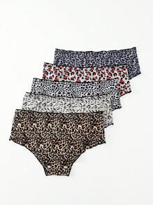 5pcs Women Leopard Print Smooth Polyester Low Rise Hipster Panties - Multicolor - View 7