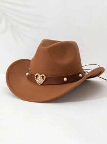 1pc Women's Western Cowboy Hat, Men's Hat, Western Hat, Detachable Heart Decor, Suitable For Mother's Day And Valentine's Day, Sun Protection, Best Easter Gift - Multicolor - View 5