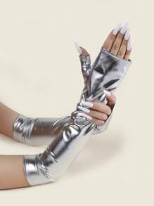 1 Pair Women's Sexy Patent Leather Long Fingerless Gloves, Punk Costume Party Formal Exposed Finger Gloves - Multicolor - View 5