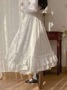 1pc Vintage Floral Lace Lolita High Waist Skirt, Preppy Aesthetic For Pairing With Shirts/T-Shirts Halloween - 彩色 - 查看 6