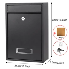 Wall Mount Mailbox With Combination Lock/Key Lock Letter Deposit Security Durable Drop Box, For Rents, Checks & Keys, Home Office, Modern Post Box With Newspaper Holder, Lid, Lockable - Easy To Install , Black Keyed Wall-Mounted Mailbox Unit] 1pc Lockable Metal Mailbox, Outdoor Wall-Mounted Weatherproof Post Box With Key, - Black - View 7