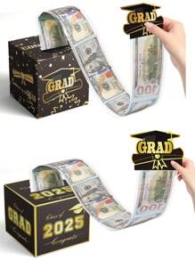 1 Set Caja Sorpresa del Temporada de Graduación, Regalo de Fiesta de Graduación, Caja Sorpresa de Dinero de Temporada de Graduación - Negro - Ver 1