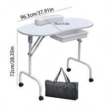 37 Zoll tragbarer & faltbarer Maniküretisch Nagelarbeitsplatz mit großer Schublade/Handgelenkauflage für Kunden/verstellbare Räder/Tragetasche für Spa Schönheitssalon Schwarz, 1 Stück (1er Pack)