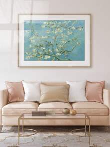 1/5 框装帆布墙画，文森特·梵高的《杏花》，可直接悬挂，色彩鲜艳的花卉画作，适合客厅、卧室、浴室或餐厅装饰，家居装饰 - 淺藍色 - 查看 8