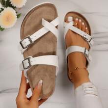 Women's Casual Fashion Adjustable Buckle Comfort Arch Support Sandals, Cork Insole Sport Memory Foam Cushioning Anti-Slip Orthopedic Sandal Slippers - 白色 - 查看 1