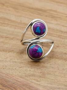 Purple Copper Turquoise 925 Sterling Silver Gemstone Adjustable Ring - Purple Copper Turquoise - View 2