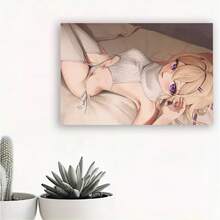 Framed Wooden Frame 1pc Wooden Framed Longhaired Cute Anime Girl Canvas Painting Wall Art Prints Poster Wall Picture Decor For Home Gifts, Living Room, Bathroom, Bedroom, Kitchen