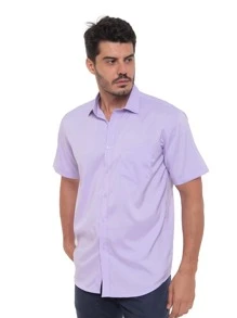 Rand paul Men's Slim Fit Short Sleeve Plain Dress Shirt With Pocket - 淡紫色 - 查看 4