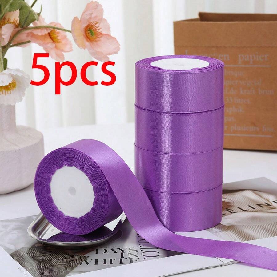 5 件 4 厘米宽丝带缎带蝴蝶结发饰，适用于蛋糕烘焙手工玫瑰花材料、生日派对、婚礼装饰、礼品包装、婚礼派对、万圣节装饰、秋季装饰、橙色万圣节装饰、新年伴娘派对回礼 - 紫丁香色 - 查看 1